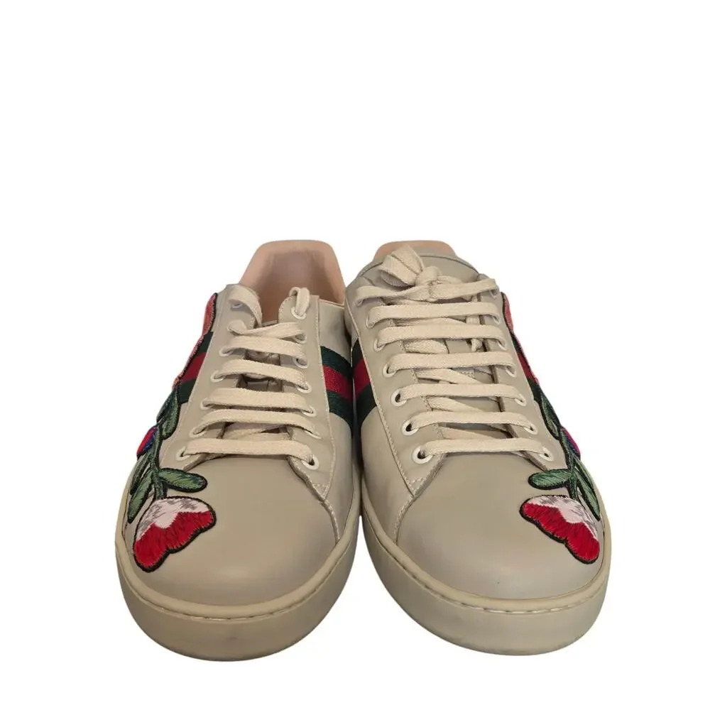 Gucci Ace Embroidered Floral Leather Shoes Men’s G 12.5 US 13.5
